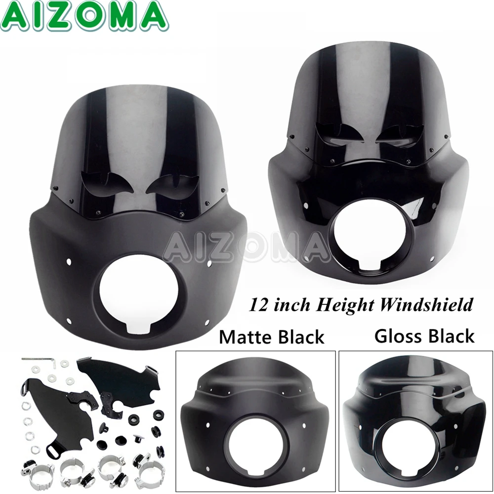 Motorcycle Front Mask 12 inch Windshield Windscreen 5 3/4" Headlight Fairing For Harley Sporster XL XLH 883 1200 1100 1986-2015