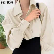 

VONDA 2022 Spring Autumn Women Long Sleeve Button Shirts Chemise Lapel Collar Button Up Blouse Loose Solid Blusa Tops Oversized