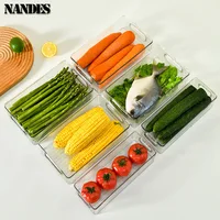 Bacs de rangement pour réfrigérateur, boîte de rangement des aliments empilable avec poignée, outil d'organisation de garde-manger en plastique transparent pour congélateur 2