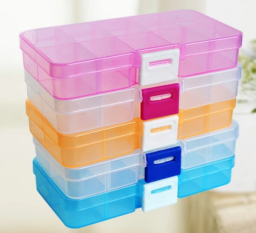 

Fixed 10 Grid with Cover Transparent Storage Box Jewelry Beaded Storage Multi-grid Parts Fish Hook Screw Finishing Box