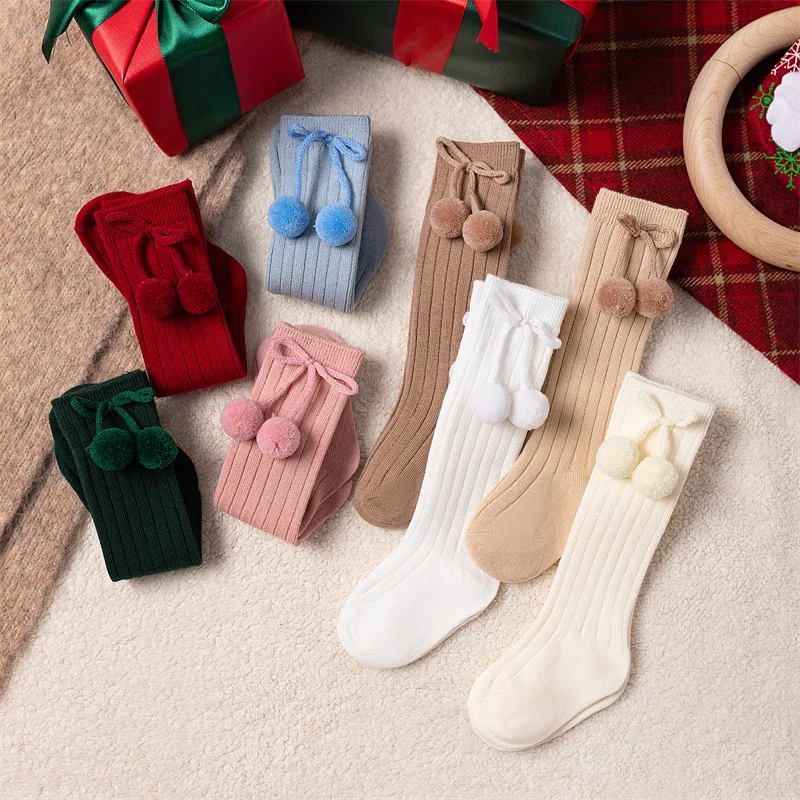 3 Paare/los Baby Ball Knie Hohe Socken Weiche Baumwolle Kinder Mädchen Nette Streifen Solide Socke Spanisch Kinder Lange Socken Für 0-8 jahre – Detail 5