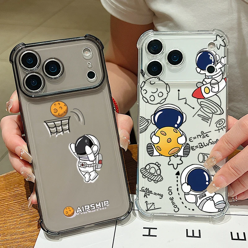 Astronaut Design Shockproof Clear TPU Phone Case with Card Slot Pocket