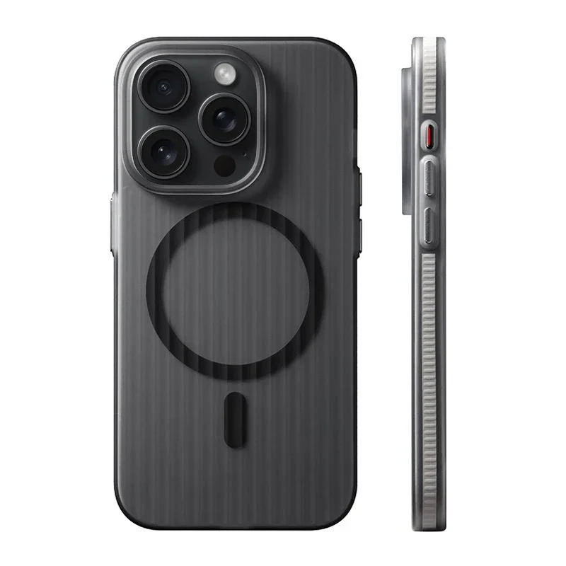 Geometric 3D Stripes Wireless Charging Phone Case with Anti-Fall Bumper and Frosted Finish