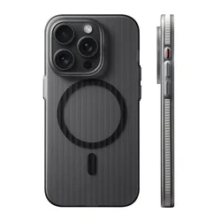Geometric 3D Stripes Wireless Charging Phone Case with Anti - Fall Bumper and Frosted Finish - iPhone 12 Pro (Gray)