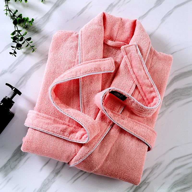 Men's Terry Fleece Hooded Bathrobe, Long, Thick, Warm, Terry, Dressing Gown, Couple, Home, Bath Robes, High Quality, Winter