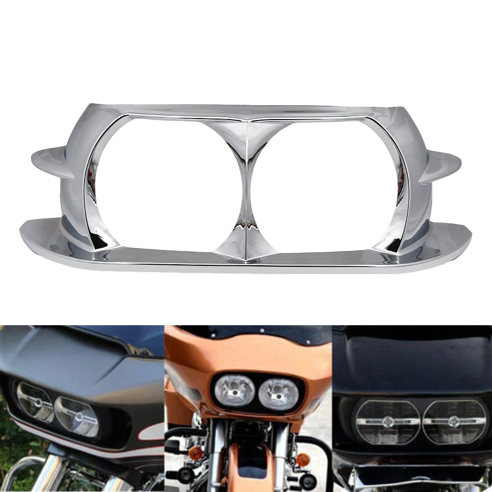 

Chrome Motorcycle Dual Headlight Head Light Lamp Bezel Scowl Outer Fairing Cover For Harley Road Glide 2015 2016 2017 2018 2019