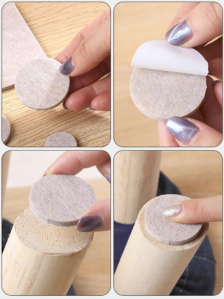 3-72PCS Felt Chair Leg Pads Round Square Floor Protector Self