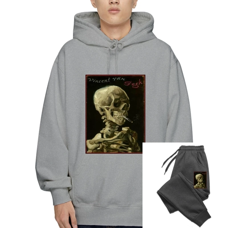 

Skeleton Smoking Men T-Sweatshirt Hoodies Vincent Van Gogh Painting Art Goth Emo Punk Metal New 2018 Fashion Hot Casual Cotton N