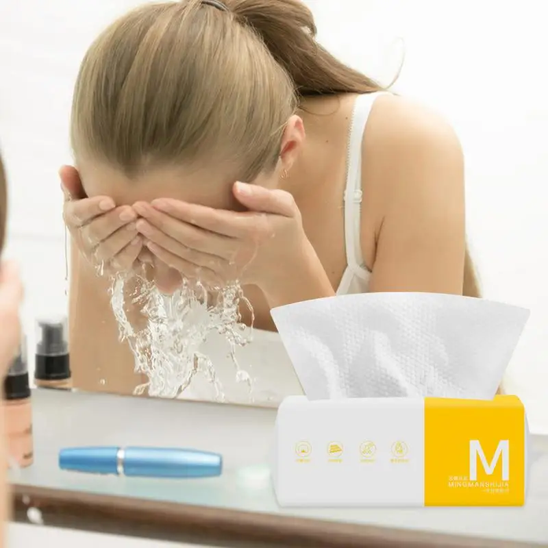 

50 Count Disposable Face Towel Travel Facial Cleansing Wet And Dry Makeup Remover Pearl Cotton Soft Makeup Nonwoven Towel