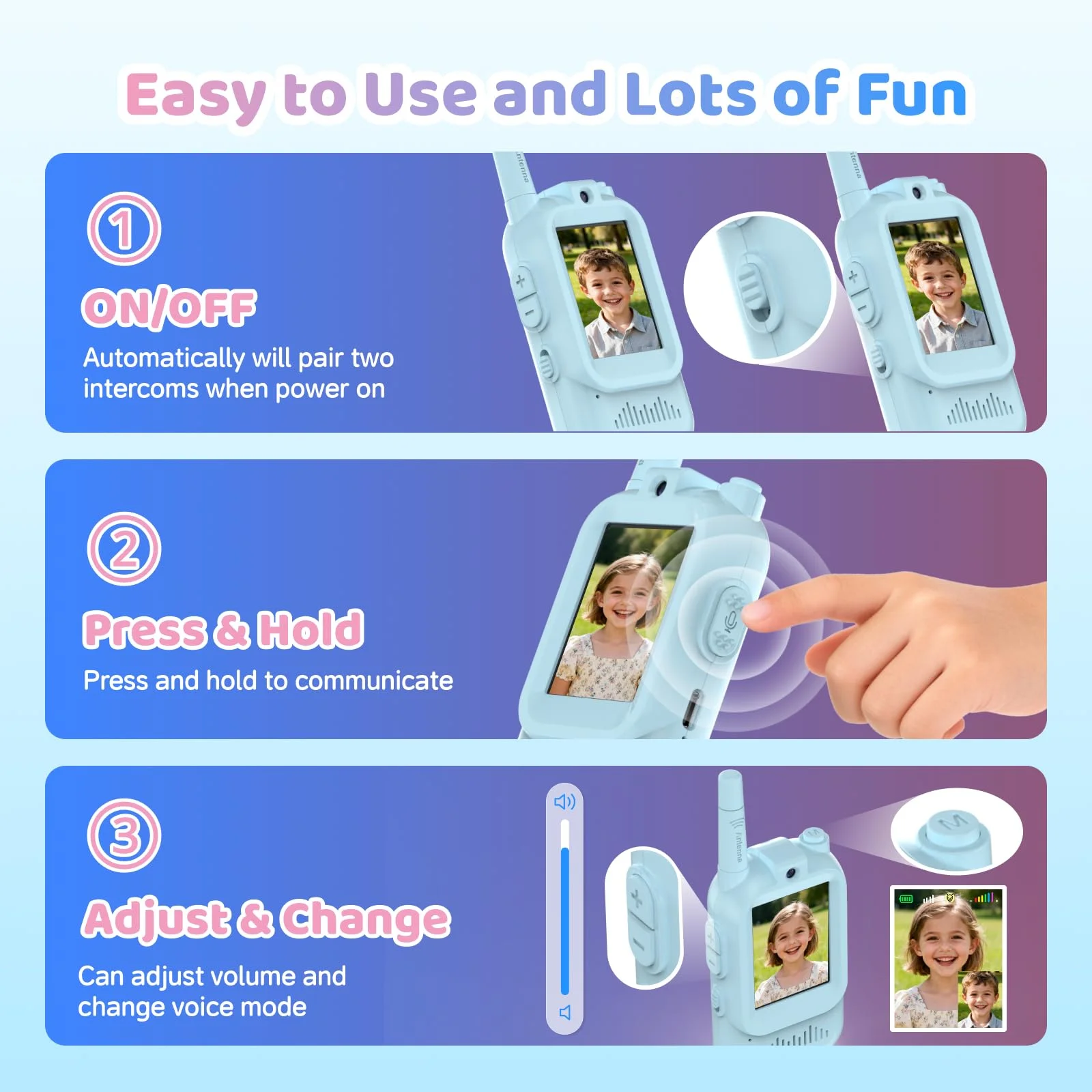 2 PCS Kids Video Walkie Talkie Toy 2" HD Screen USB-C Rechargeable One-Click HD Call Intercom Children Boys Girls Birthday Gifts