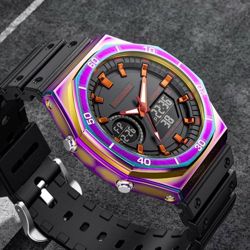 FOXBOX Luxury Mens Watches Quartz Digital Watch Sports Watch Men 30M Waterproof Wristwatch Dual Display Watch for Men Date Clock