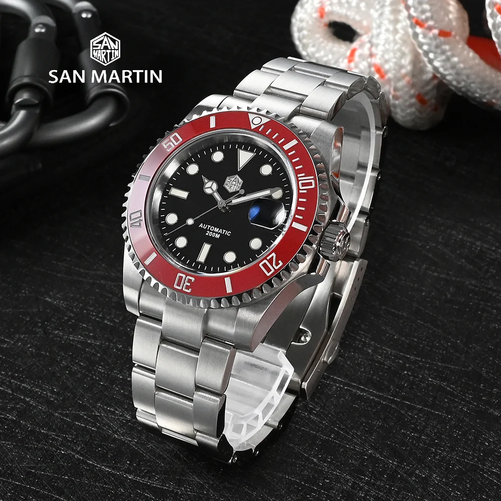 SAN MARTIN Luxury Men's Siving Watch PT5000 Sapphire 41MM Men's Watch 316L Stainless Steel Mechanical Automatic Chain Up Clock mechanical watches men japanese movement automatic wristwatch male 316l steel timepieces 41mm case