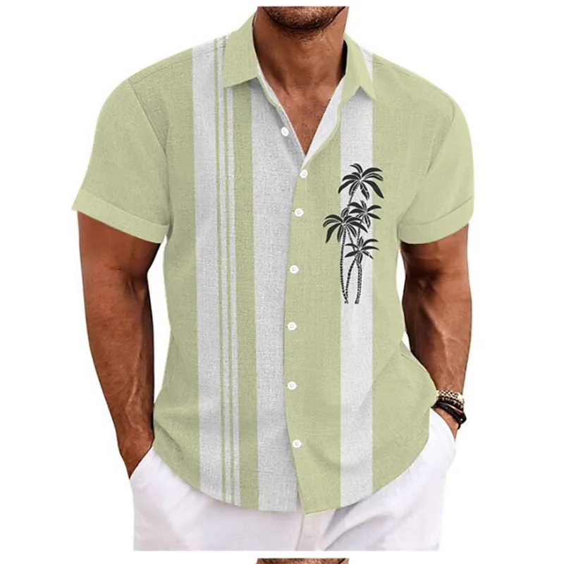 Men's Shirt Coconut Tree Stripe Pattern Printing 6 Colors Outdoor Street Short Sleeve Clothing Fashion Designer Casual Soft 5XL