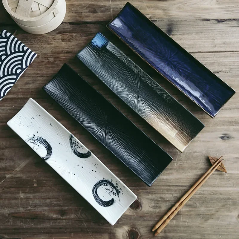 

Sushi plate ceramic rectangular plate creative Japanese cuisine pastry plate hand-painted long sashimi plate saury plate