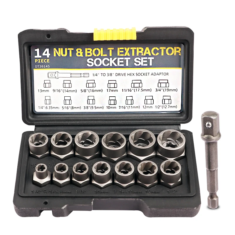 14Pcs Damaged Nut Bolt Remover Multiple Sizes Mechanics Equipment Tool Extractor Threading Hand Tool Kit For Home Easy Operation 10pcs set 9 19mm damaged nut bolt remover car garage mechanics equipment tool extractor threading hand tools kit for home