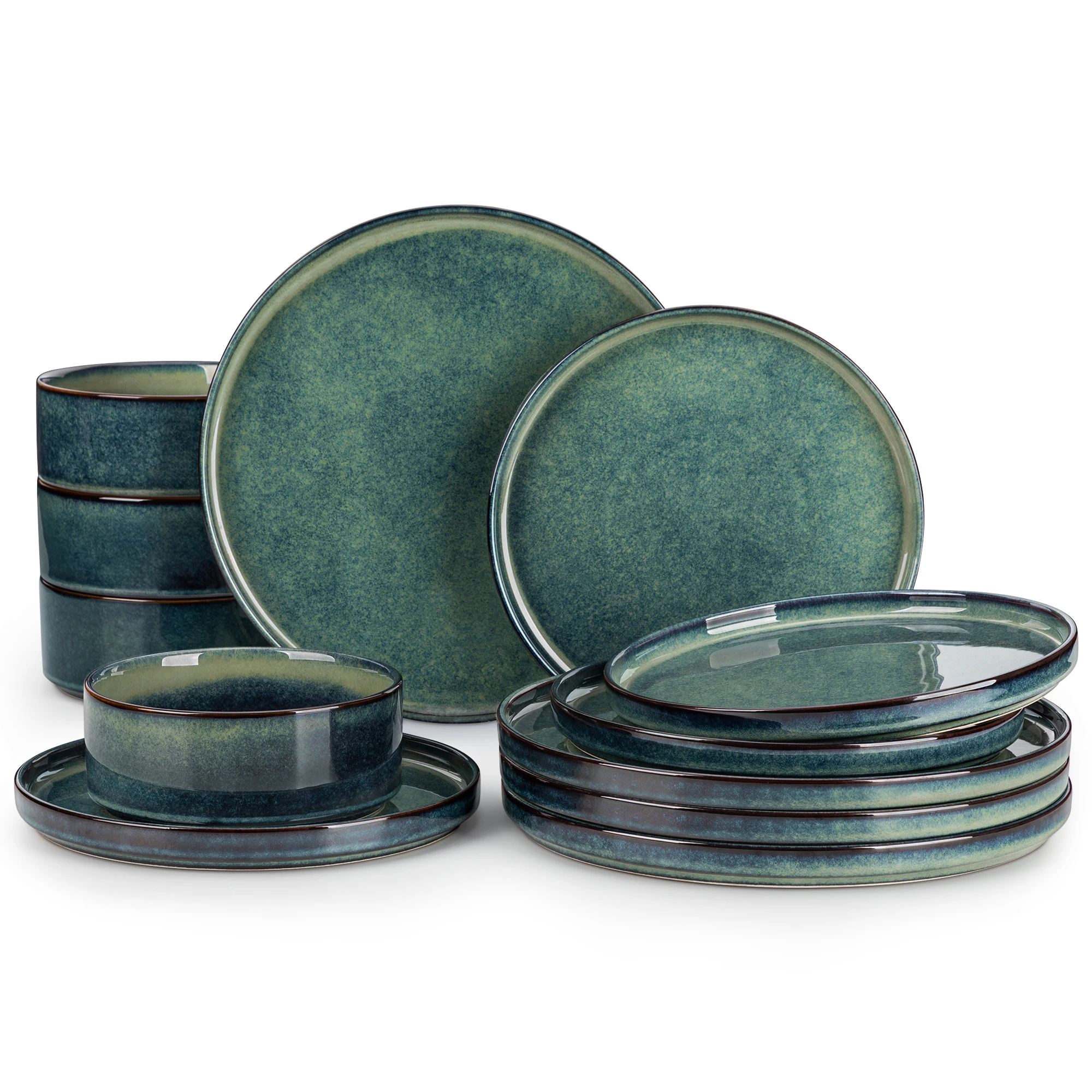 12/24/36pcs Reactive Glaze Ceramic Dinner Plate Bowl Tableware Set