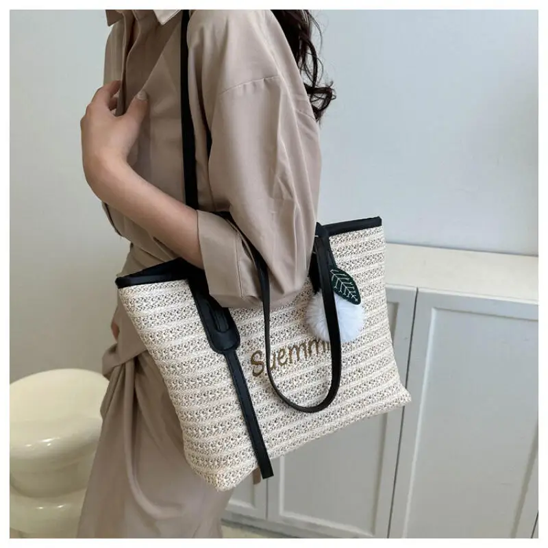 Straw Women's Shoulder Bag Large Capacity Woven Handbag Armpit Bag Casual Daily Tote Bag Without Hanging