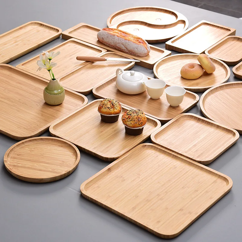 Bamboo Serving Tray, Dinner Tray with Phone Stand, Food Trays for