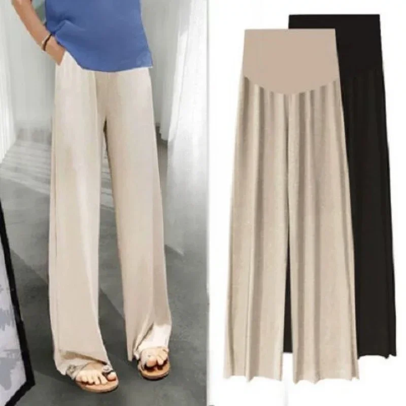 Ice Silk Pants Wide-leg Pants Thin Outer Wear Loose Pleated Summer Maternity Wear Maternity Summer maternity pants