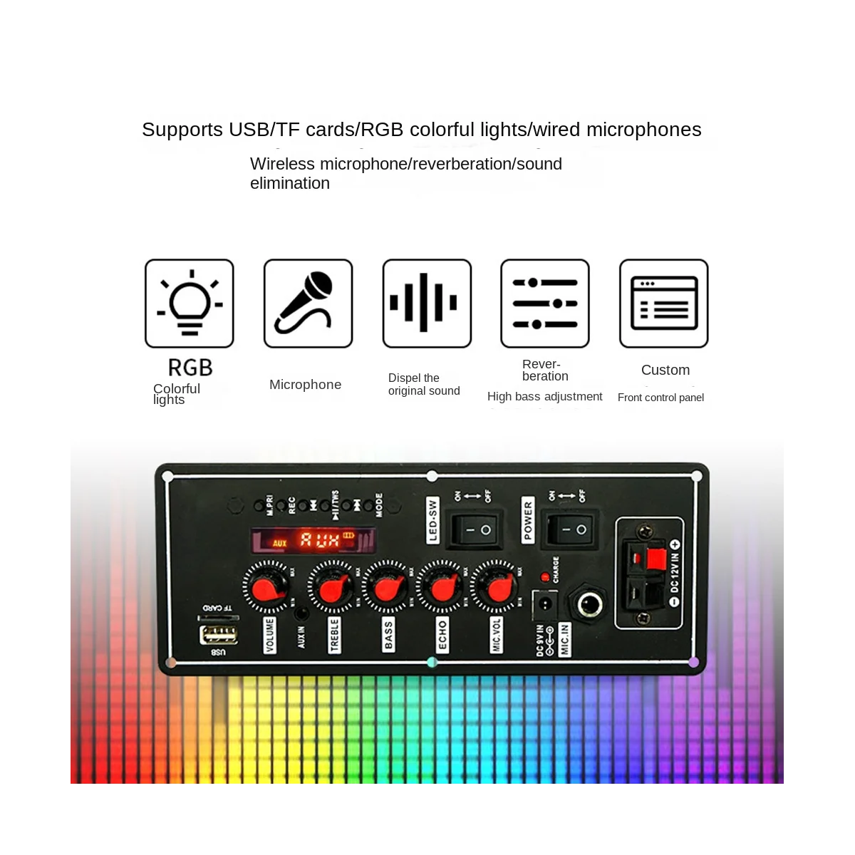 7.4V 앰프 보드 스퀘어 댄스 스피커 앰프 지지대, 블루투스 AUX U 디스크, 5-8 인치 스피커, DIY 홈 시어터, 2x10W