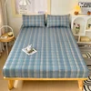 1pc 100%Cotton Bed Sheet with Elastic Band Japanese Style Plaid Printed Fitted Sheet Single/Queen/King  Bedsheet for Double Bed 6