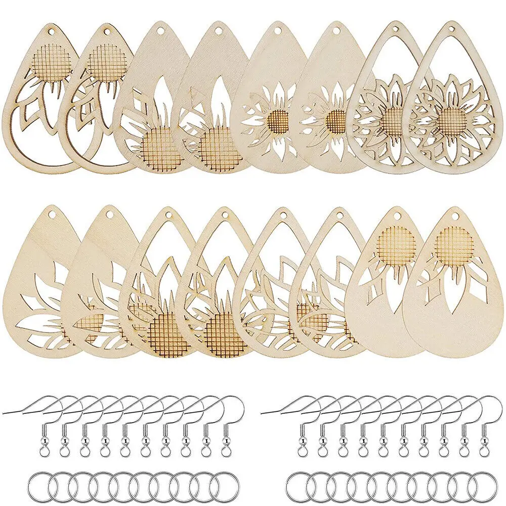 182Pcs Wooden Earrings DIY Unfinished Wooden Earring Drop Pendant Ring Jewelry 3