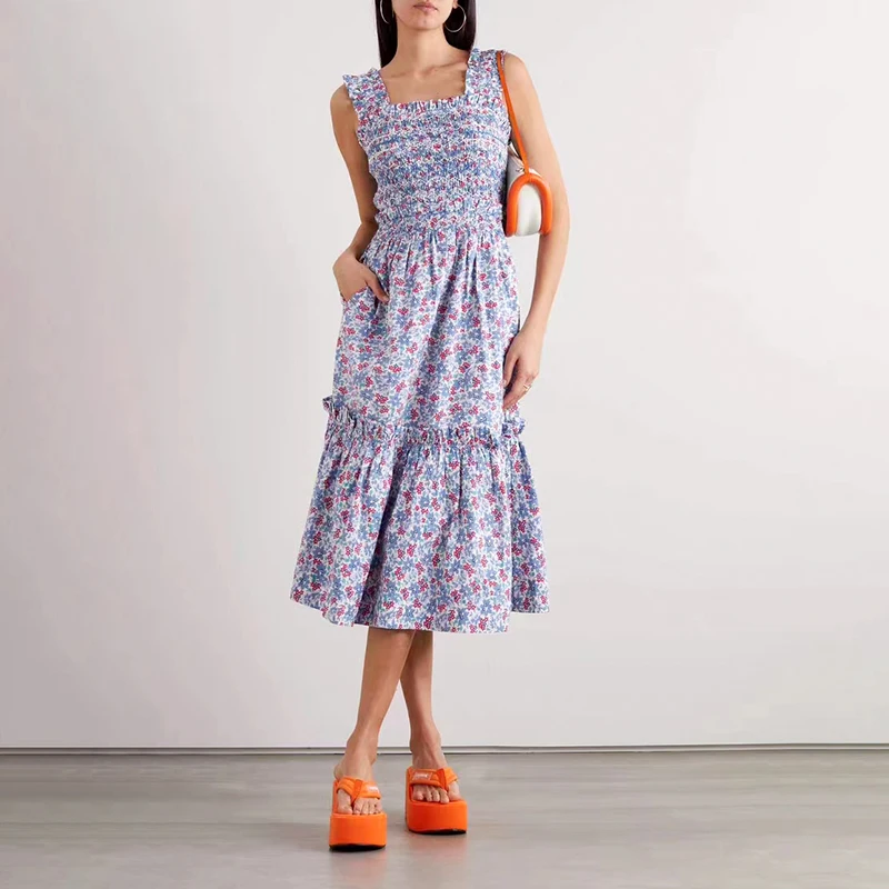 스퀘어넥 퍼프 소매 셔츠, 레트로 스위트 플로럴, 탑, 스커트, 원피스, 2024 여름 신상