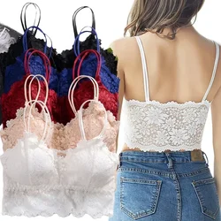 Sexy Underwear V-Neck Floral Lace Vest Sleeveless Crop Tops Wire Free Lingerie Casual Underwear Strap Padded Bras Strapless Bra