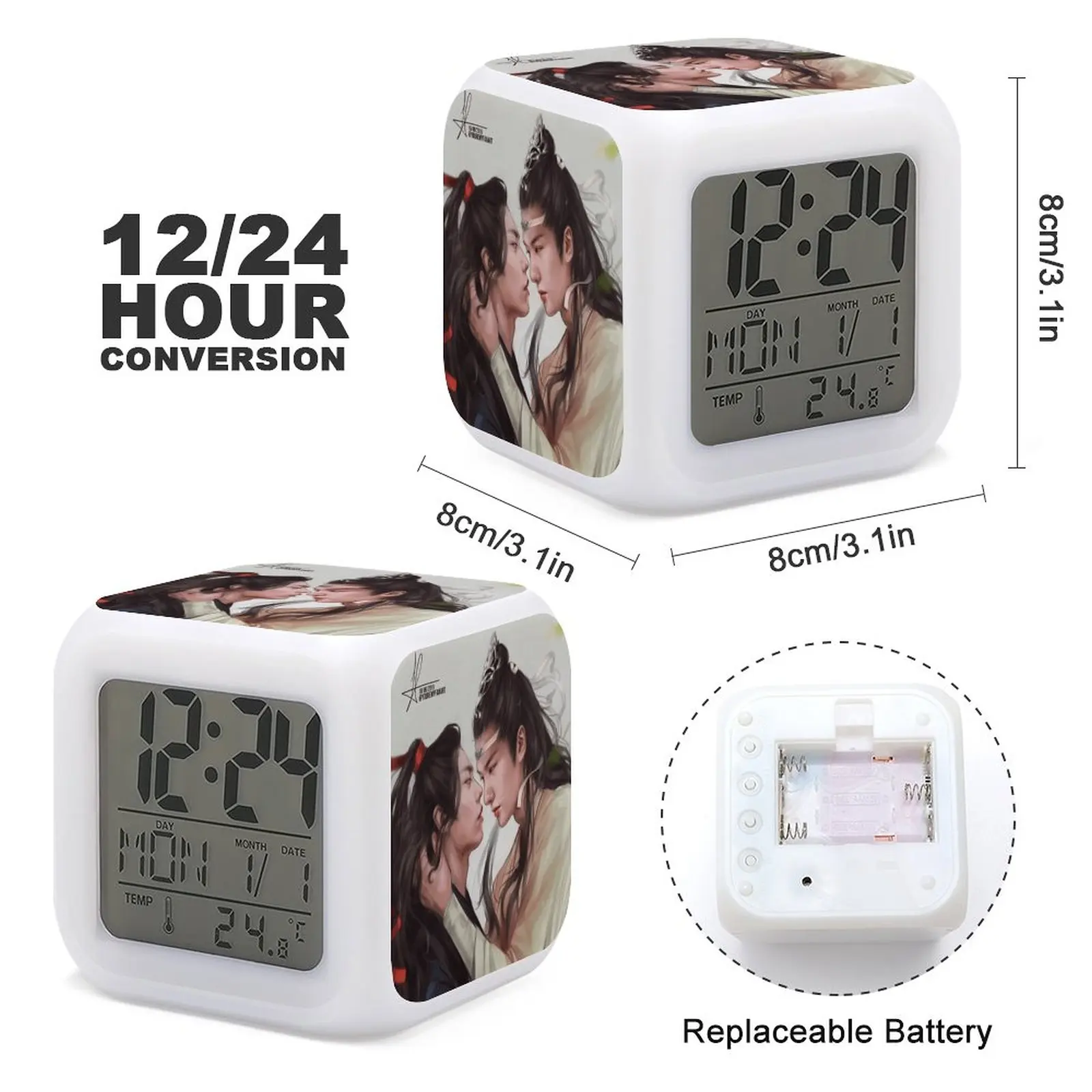 

THE UNTAMED MO DAO ZU SHI WangXian DIY Mute Graphic Cool Home Decoration New Colorful Color Changing Alarm Clock LED Display Su