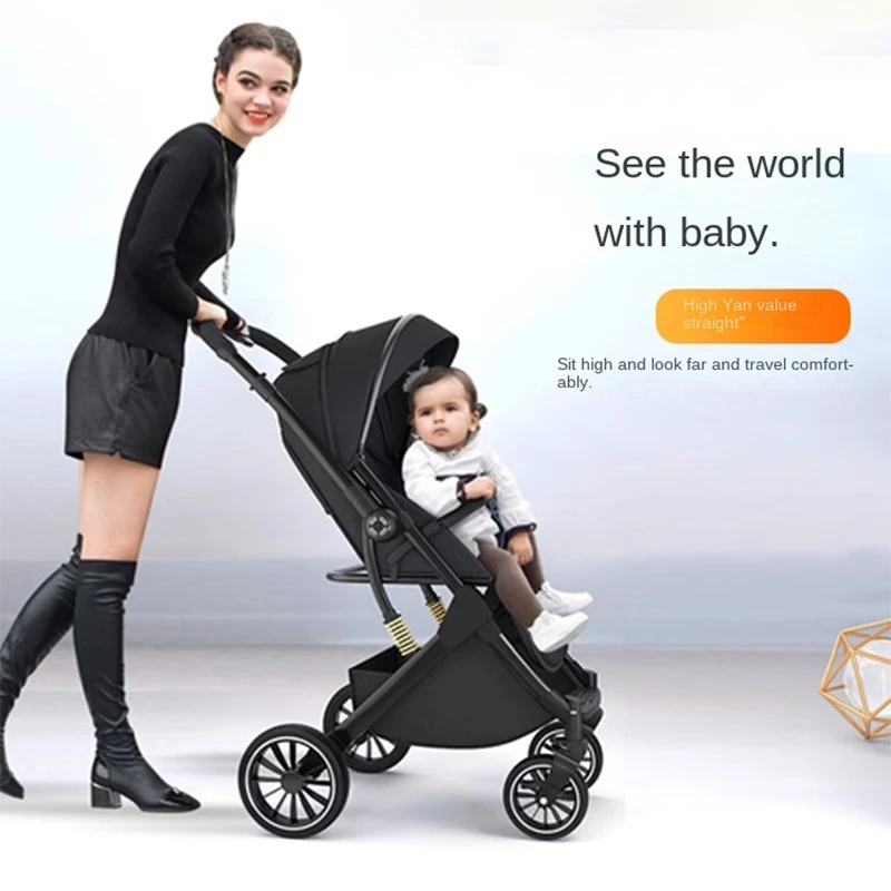 Portable Baby Stroller High Landscape Can Sit and Lie in both Directions One-handed Folding