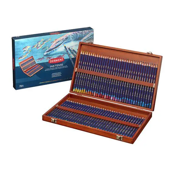 DERWENT Inktense 수채화 연필 세트 생생한 수용성 색연필 금속 틴케이스 12, 24, 36, 72색으로 제공됩니다.