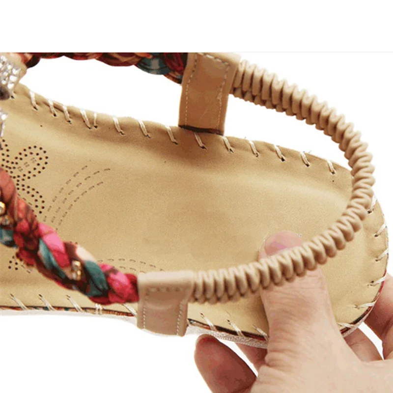 YAERNI Flat shoes Women summer national wind sandals Bohemian diamond big size shoes beach Flip-Flops BT538 women shoes,women sandals