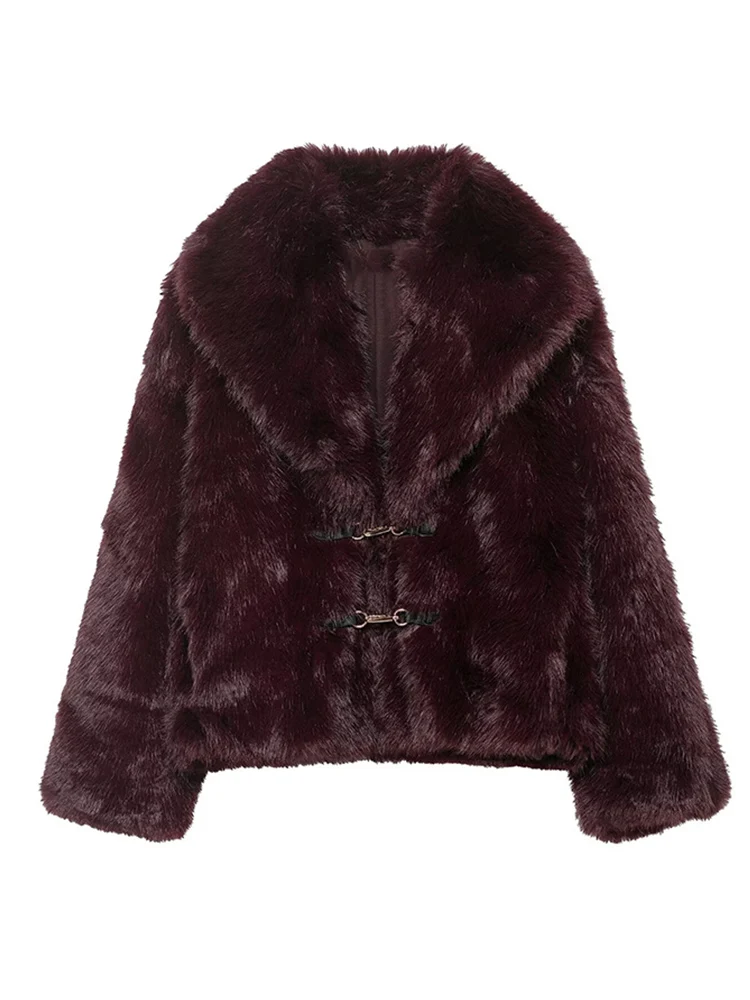 Women's Fluffy Fur Short Jacket New Fall Winter High Street Faux Fur Coat With Pocket Fashion Vintage Elegant Ladies Lapel Coat