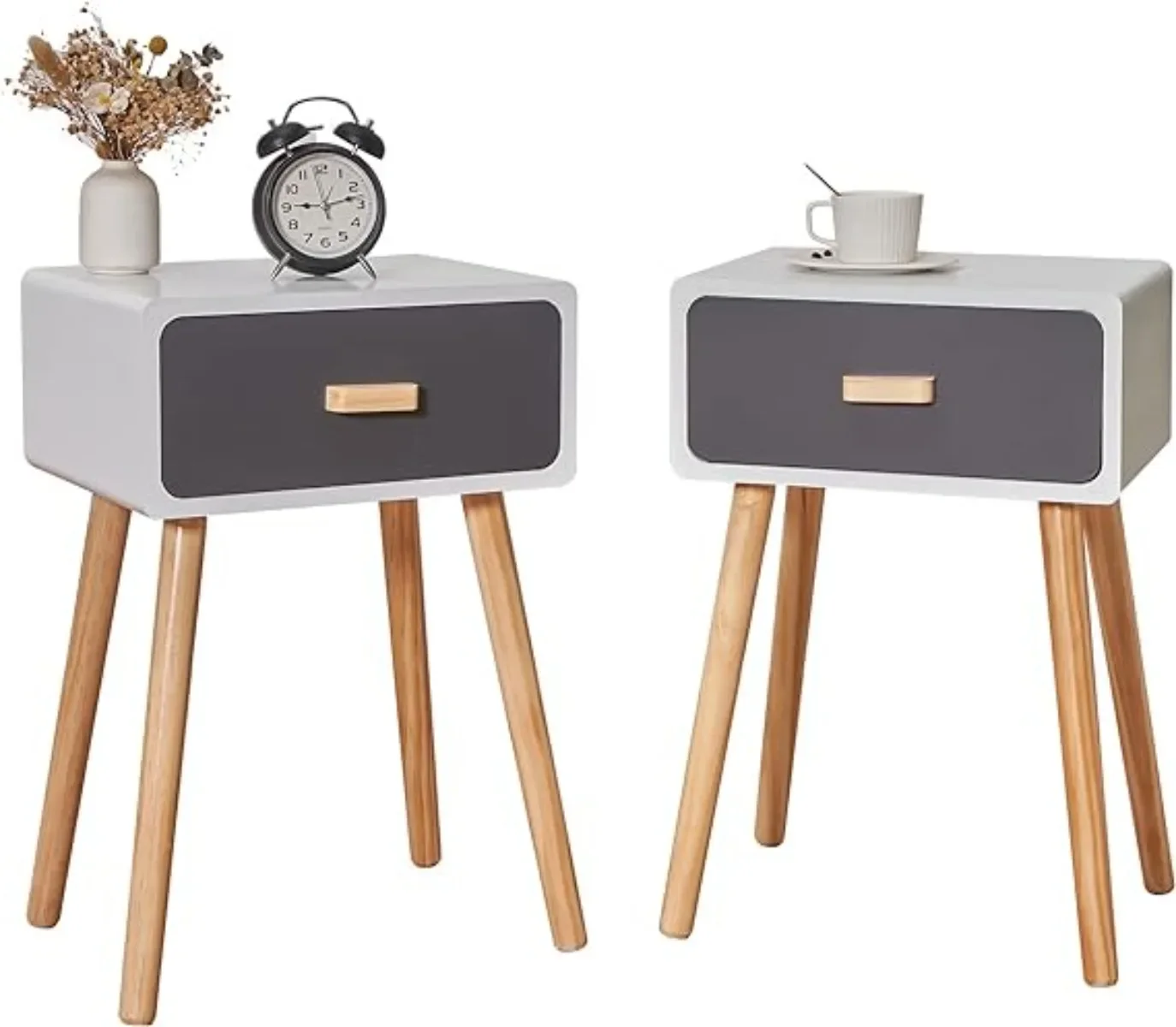 

Nightstands Set of 2, Modern Nightstand Side Table with Storage Drawer Accent Bedside Tables with Solid Wood Legs,(Grey)