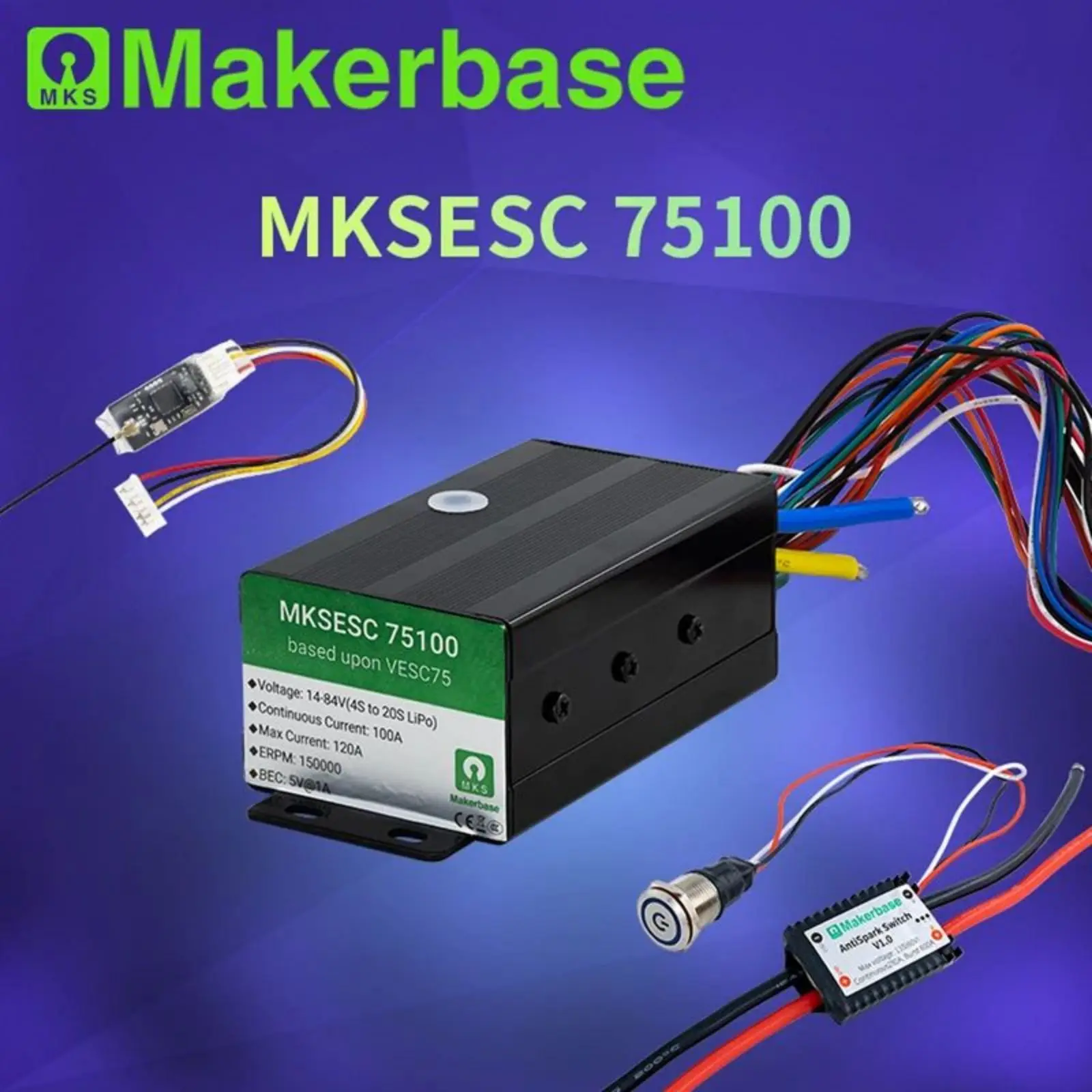 

Makerbase VESC 75100 75V 100A Based on Benjamin VESC6 HighPower For Electric Skateboard/Scooter/Ebike Controller
