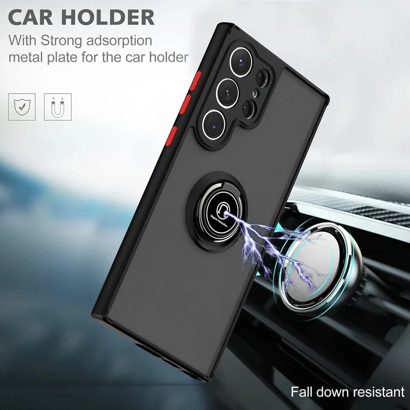 Matte Clear Magnetic Ring Stand Phone Case Cover