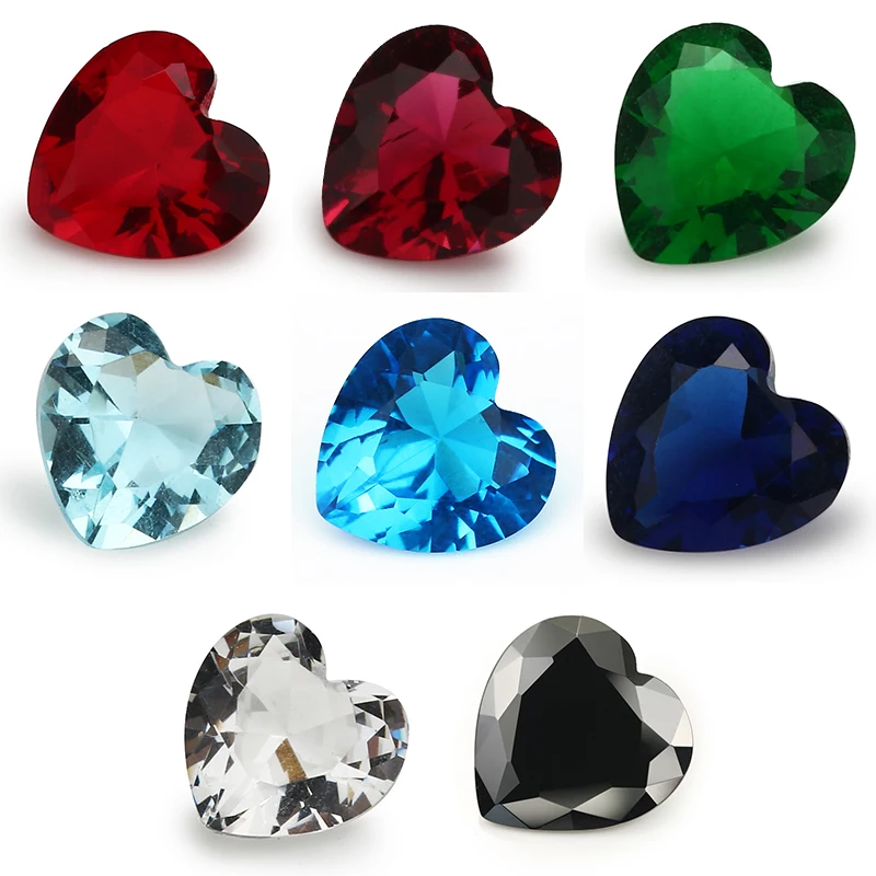 

Size 3x3~12x12mm Heart Shape Loose Glass Stone Synthetic Gems Rose Red Sea Blue Green White Black Garnet