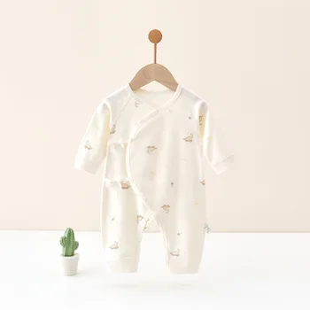0-6 أشهر الطفل الربيع والخريف فراشة ملابس الطفل جمبسوت من القطن الخالص الوليد الطفل طويلة الأكمام منامة الزحف الملابس 4