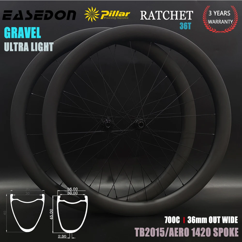 EASEDON Carbon Wheel R240SL, Ultra Light Gravel Ratchet Goldix Road Bike 36mm Wide 30 35 40 45 50mm Deep Asymmetry Symmetry Hook Hookless