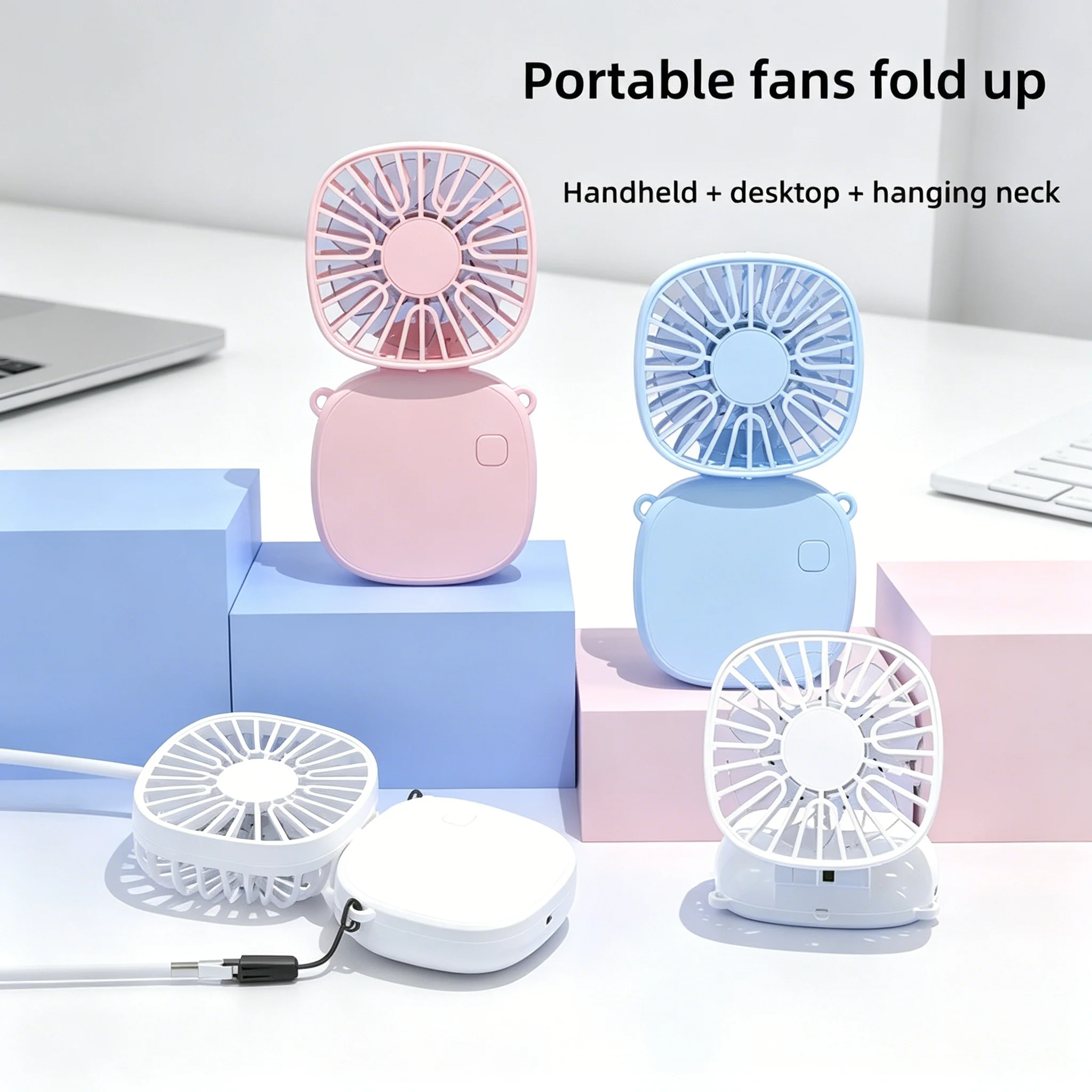 접이식 넥밴드 미니 선풍기, 3단 속도 조절, USB 충전, 여행, 야외, 일상용