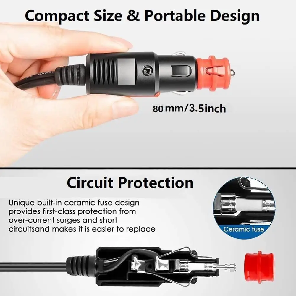 18 AWG Car Fridge Power Cord for 12V 24V Portable Refrigerators