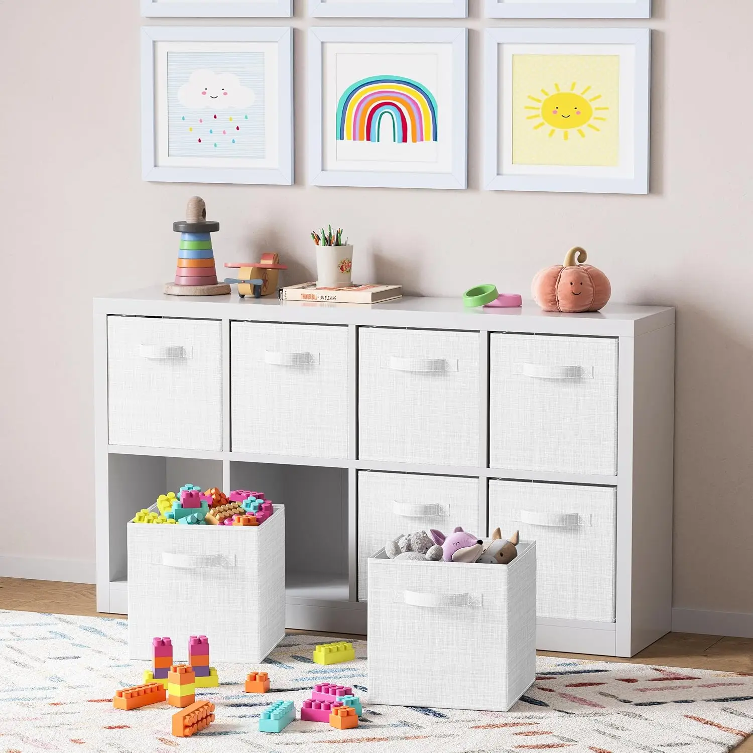 Fabric Storage Cubes for Cube Organizer - 8 Pack Heavy Duty White-Grey Storage Bins, Baskets For Shelves or Cubbies Storage 5