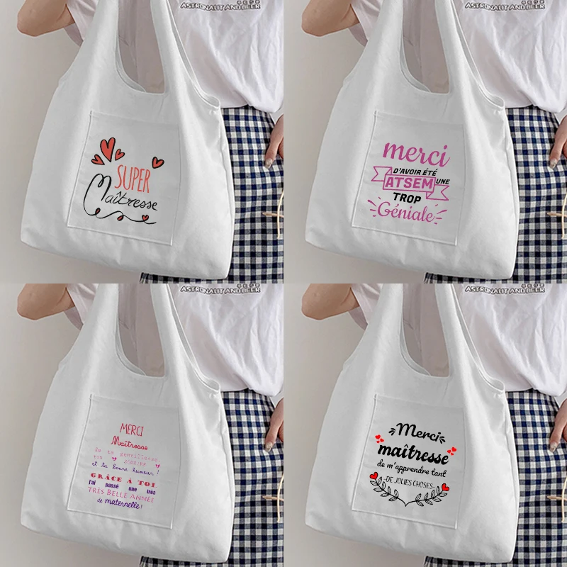 Thank You Mistress Print Shopping Bag Women Reusable Shopper Foldable Bag Student Book Bags Eco Cloth Shoulder Bags Travel Bag