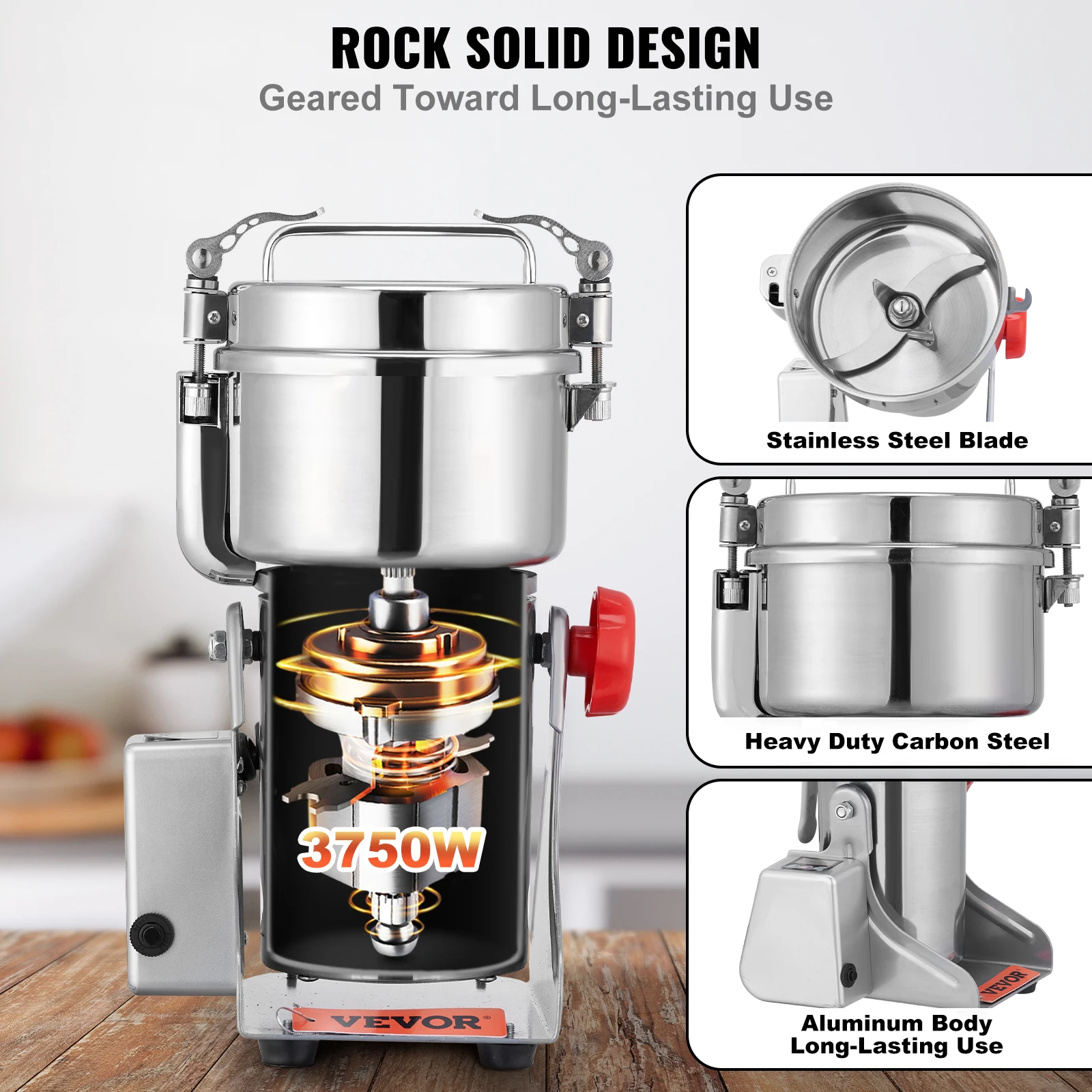 VEVOR 1/2.5KG Commercial Electric Swing Type Grain Mill Grinder,Stainless Steel Pulverizer Powder Machine, for Dry Herbs Grains 3
