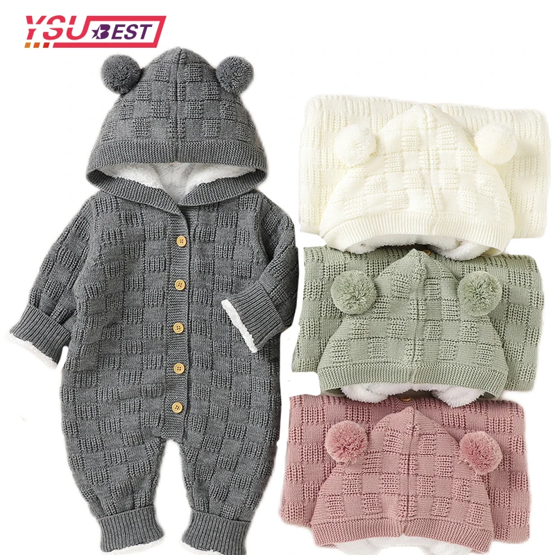 

Baby Rompers Winter Soft Warm Knitted Newborn Fleece Jumpsuits Long Sleeve Toddler Boys Girls Outfits One Piece Children Sweater