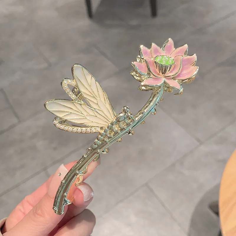 New Classical Elegant Lotus Retro Metal Shark Clip Back of The Head Hair Clip Hair Claw for Women Hanfu Hairpin Headdress