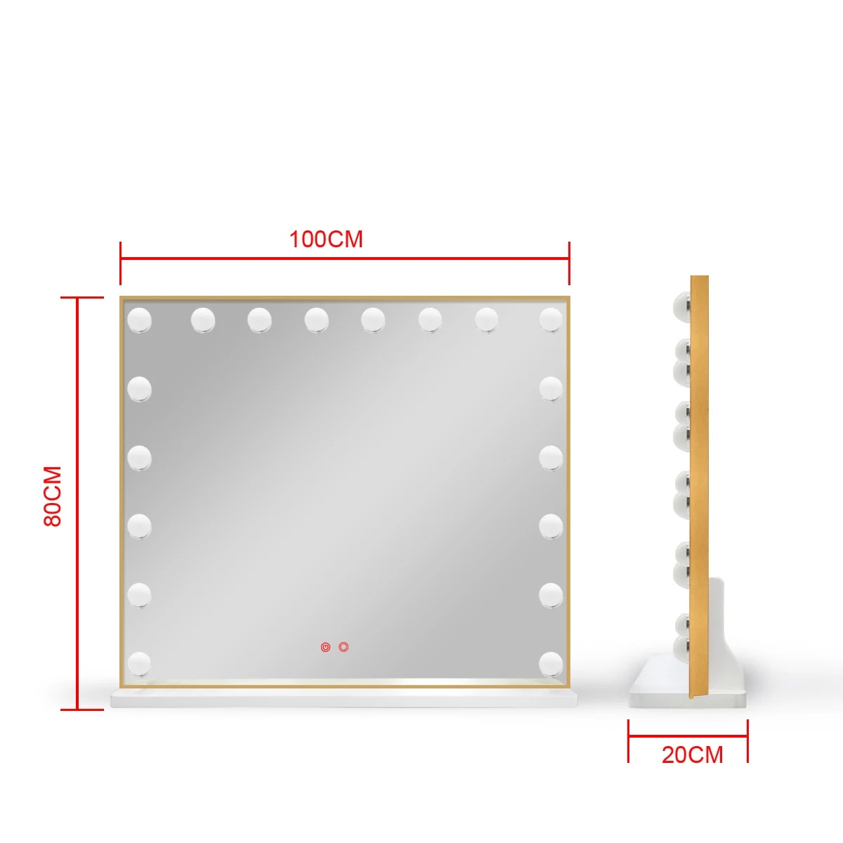 Square Base Large Touch Sensor Switch Touch Screen with LED Light Make Up Makeup Hollywood Vanity Cosmetic Mirror