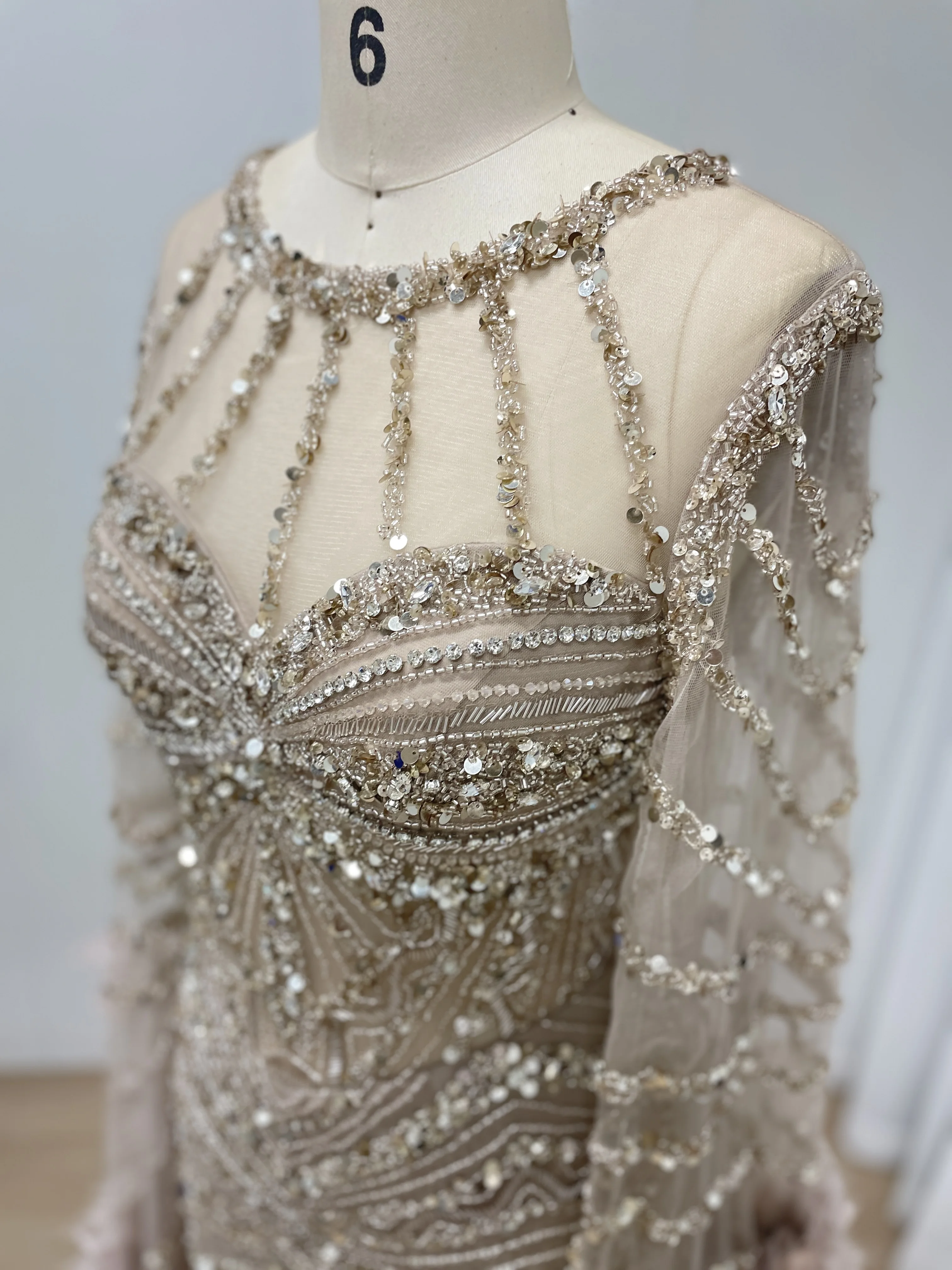 MYMB neues luxuriöses Meerjungfrau-Abendkleid mit rosa Karamellperlen und Federmanschetten für Damen, formelle Anlässe, individuell anpassbar MB40389 – Detail 11