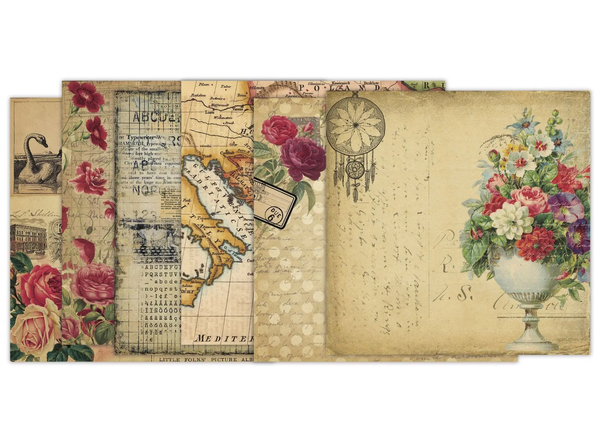 24Sheets/Set Vintage Flower Material Ppaper DIY Scrapbooking Journal Base Collage Photo Props Gift Wrapping Decoration Paper
