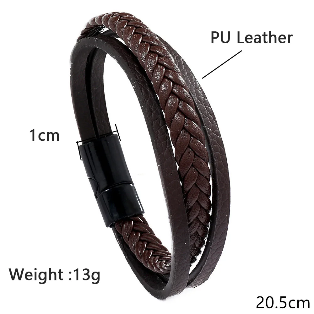 Men Leather Braided Magnetic Punk Bracelet